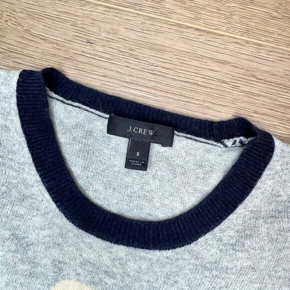 Women XS J. Crew Heartbreaker Wool Gray Heart Print Sweater Crewneck 3/4 Slv - Picture 2 of 2